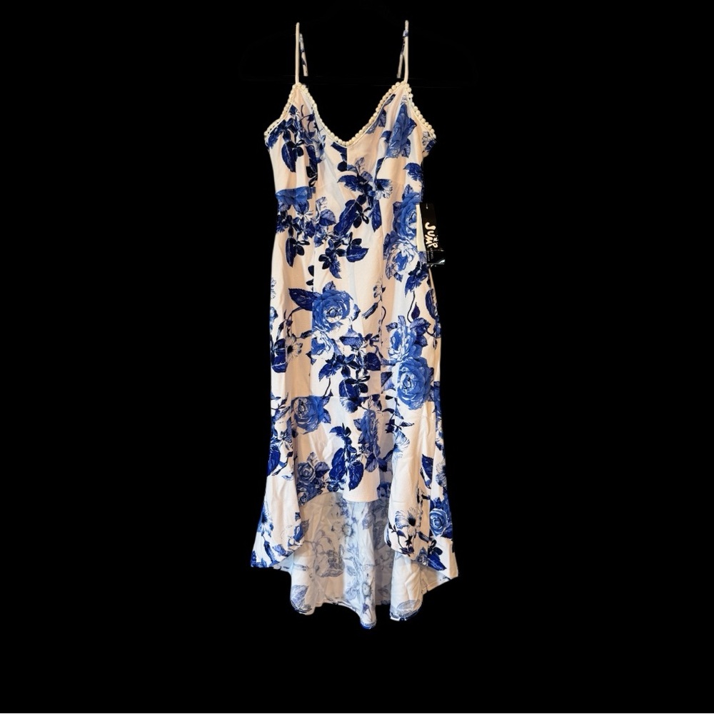 Jump Blue and White Floral High Low Dress
